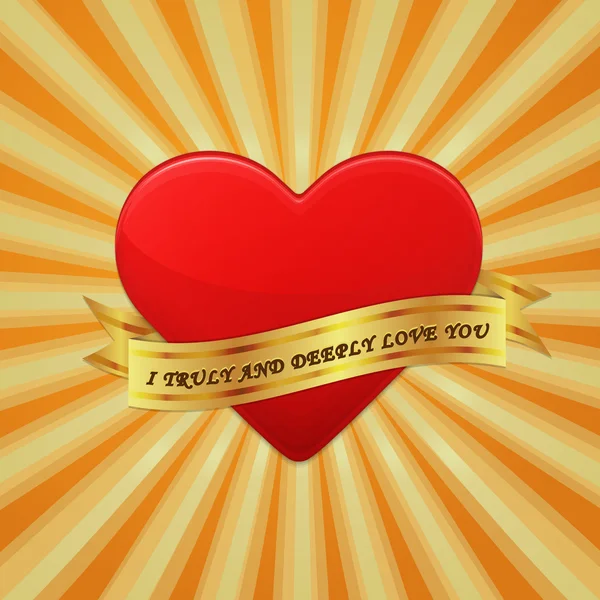 Corazón con cinta y frase I Truly And Deep Love You . — Vector de stock