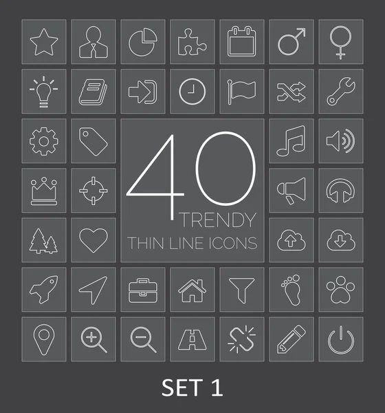 40 Trendy Thin Line Icons for Web and Mobile. Комплект 1 — стоковый вектор