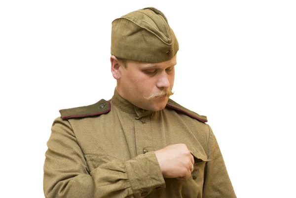 Joven con bigote en uniforme soviético Fotos De Stock Sin Royalties Gratis