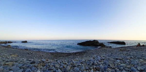Sahilde Gün Doğumu Liguria Diano Marina Güzel Deniz Manzarası Talya — Stok fotoğraf