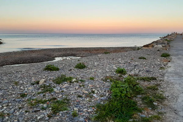 Strand Prachtig Uitzicht Zee Bij Zonsondergang Diano Marina Ligurië Reizen — Stockfoto