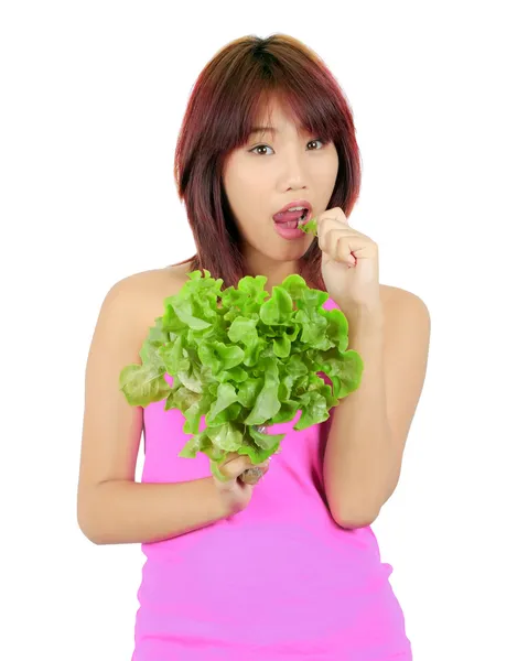 Aislado joven asiático mujer con vegetal —  Fotos de Stock