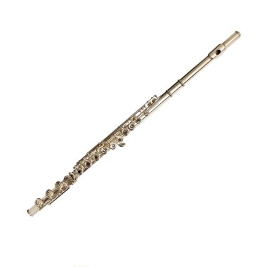 Isolated professional silver flute on white clipart