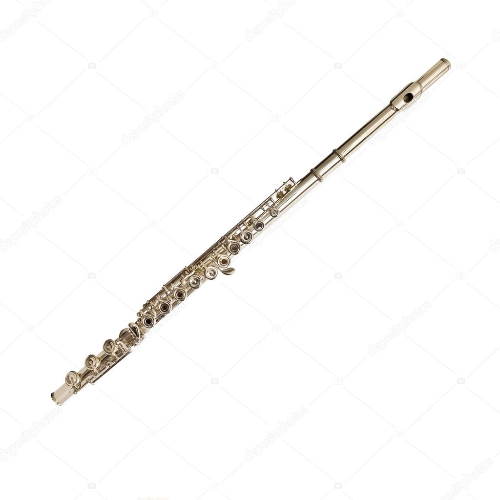 Isolated professional silver flute on white