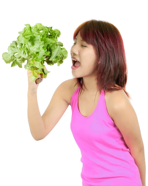 Aislado joven asiático mujer con vegetal —  Fotos de Stock
