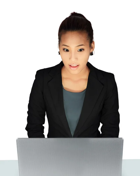 Isolated young business woman working on a table — Stock Photo, Image