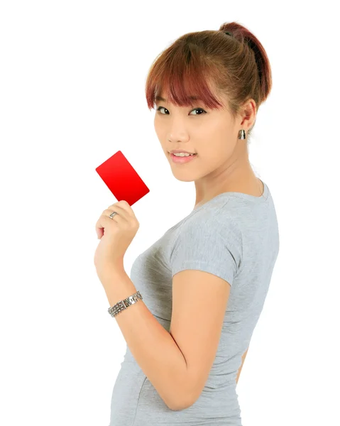 Isolated Young Asian Woman With a Credit Card — Stock Photo, Image