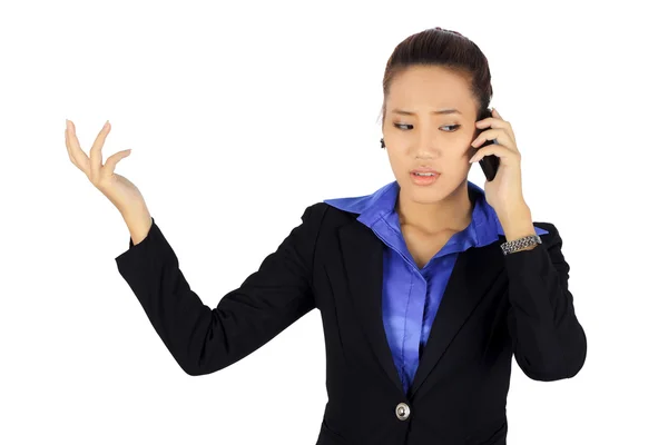 Isolated serious young business woman on white. — Stock Photo, Image