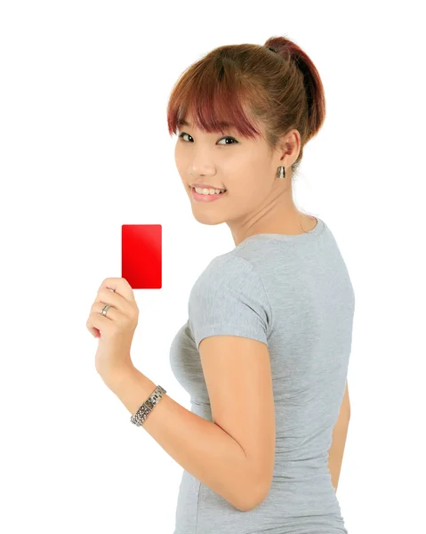 Isolé jeune asiatique femme avec une carte de crédit — Photo