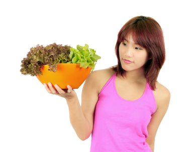 çeşitli vetgetables kâse ca ile izole genç Asyalı kadın