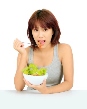 salata bir kase ile izole genç Asyalı kız