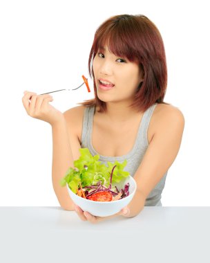 salata bir kase ile izole genç Asyalı kız