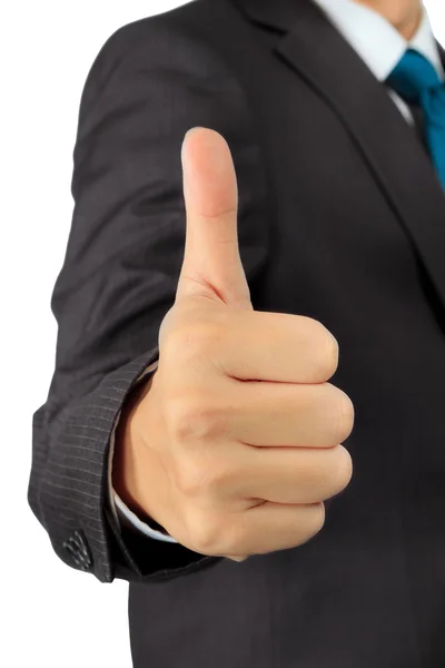 Closeup on a hand of business man with thumb up posture — Stock Photo, Image