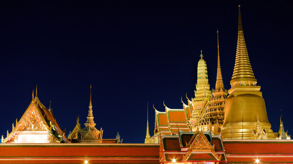 Scene of Wat Phra Kaew's Pagodas From the Grand Palace of Thailand