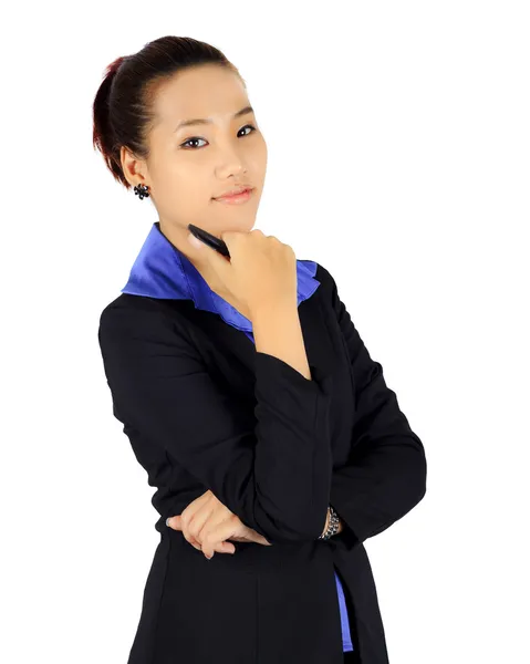 Isolated young happy business woman on white. — Stock Photo, Image
