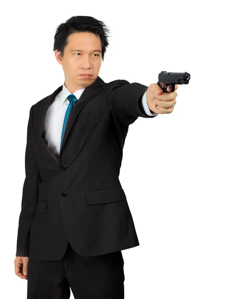 Asian male carry a gun on white — Stock Photo, Image