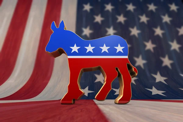 民主党党符号上美国国旗背景 — 图库照片