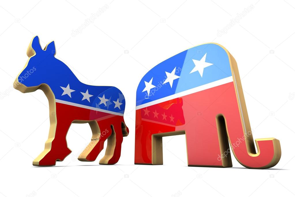 Isolated Democrat Party and Republican Party Symbols