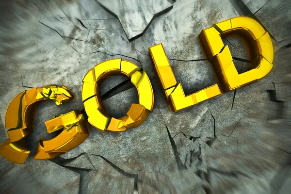 3D Rendering of a gold text shatterd on the floor — Stock Photo, Image