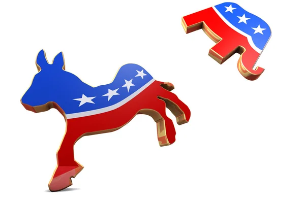 Изолированный демократический символ бьет республиканский символ — стоковое фото