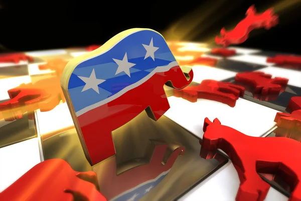 Republikánus szimbólum támadások Demokrata szimbólum egy sakktábla — Stock Fotó