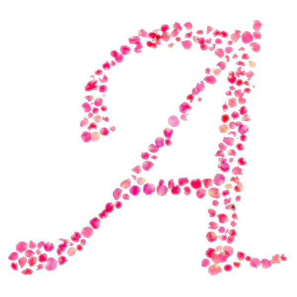 Een alfabet samengesteld met rozenblaadjes geïsoleerd op wit — Stockfoto