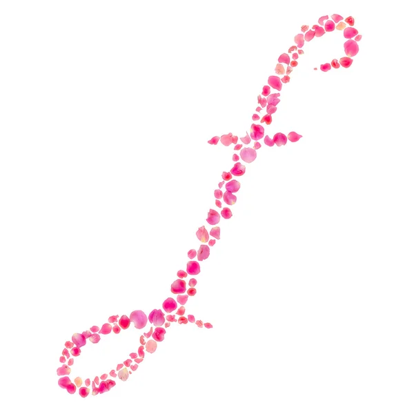 F alfabet samengesteld met rozenblaadjes geïsoleerd op wit — Stockfoto