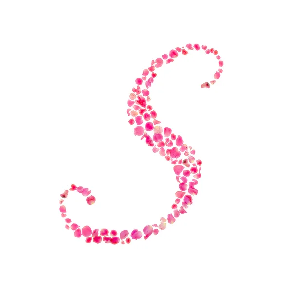 Alfabeto S compuesto con hojas de rosa aisladas en blanco — Foto de Stock