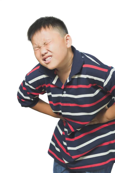 Asiático chico con un abdominal dolor — Foto de Stock