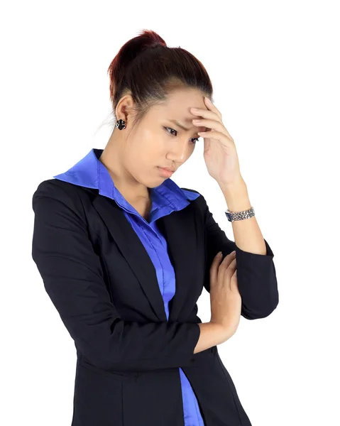 Isolierte junge Geschäftsfrau mit Kopfschmerzen auf weiß — Stockfoto