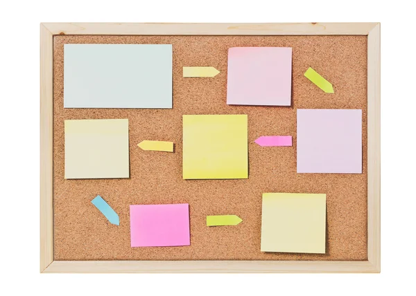 Isolated cork board with blank paper notes — Stock Photo, Image