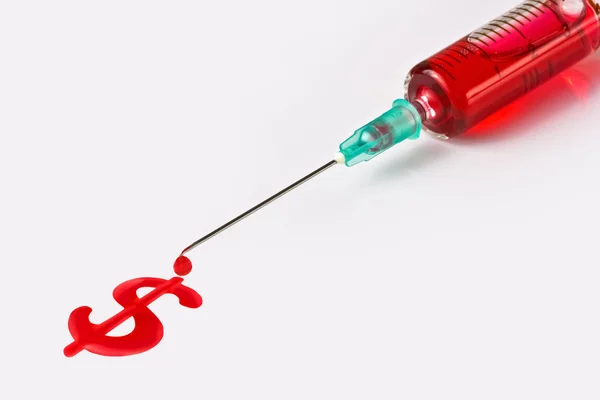 Isolated hypodermic syringe with blood sample over white — Stock Photo, Image