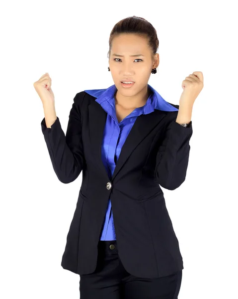 Isolated young asian business woman with upset expression over w — Stock Photo, Image