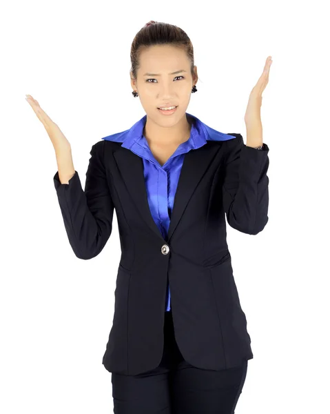 Isolated young asian business woman with upset expression over w — Stock Photo, Image