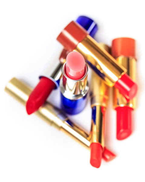 Isolated various colorful lipsticks shade on white — Stock Photo, Image