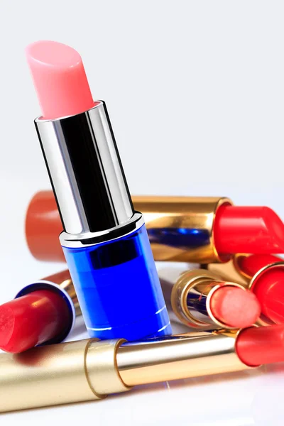 Isolated various colorful lipsticks shade on white — Stock Photo, Image