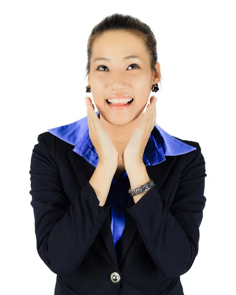 Young happy asian business woman over white — Stock Photo, Image