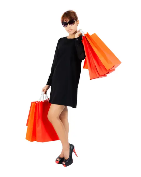 Młoda kobieta Azji niesie ze sobą torby na zakupy — Zdjęcie stockowe