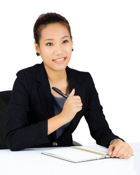 Young Asian Business Woman on White