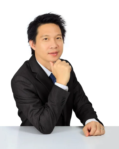 Isolado meia idade asiático homem de negócios no branco — Fotografia de Stock