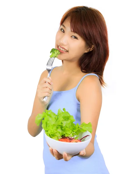 Asain młoda kobieta z miseczka sałatki warzywne — Zdjęcie stockowe