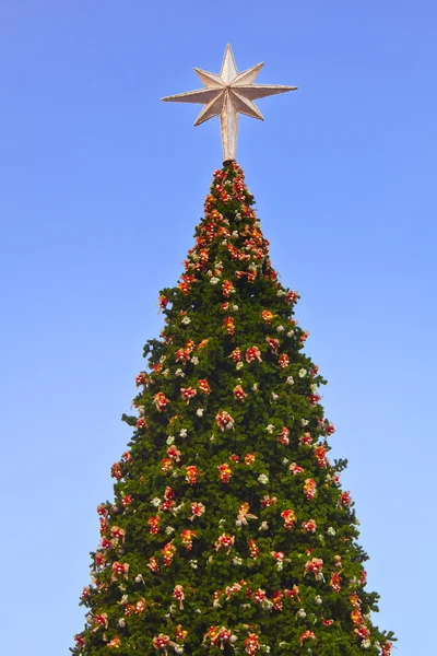 Silver Star på toppen av en julgran — Stockfoto