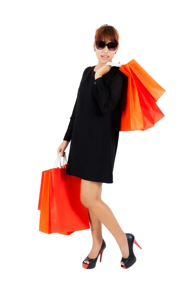 Joven asiático mujer lleva bolsas de compras —  Fotos de Stock