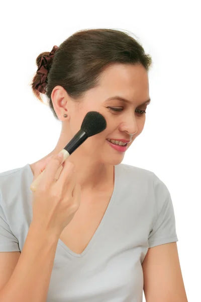 Middle age asian woman with make up brush. — Stock Photo, Image