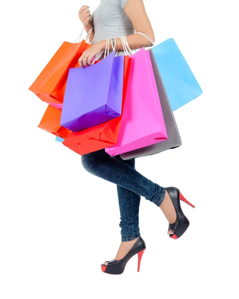 Isolado Jovem Asiático mulher com sacos de compras — Fotografia de Stock