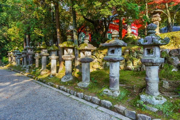 Lanternas de pedra no Santuário Kasuga Taisha em Nara — Fotografia de Stock