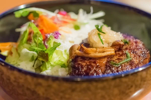 Japanese rice with beef hamburg in a bowl — Stock Photo, Image