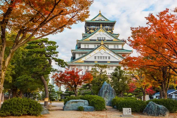 Château d'Osaka avec feuilles d'automne en automne Photos De Stock Libres De Droits