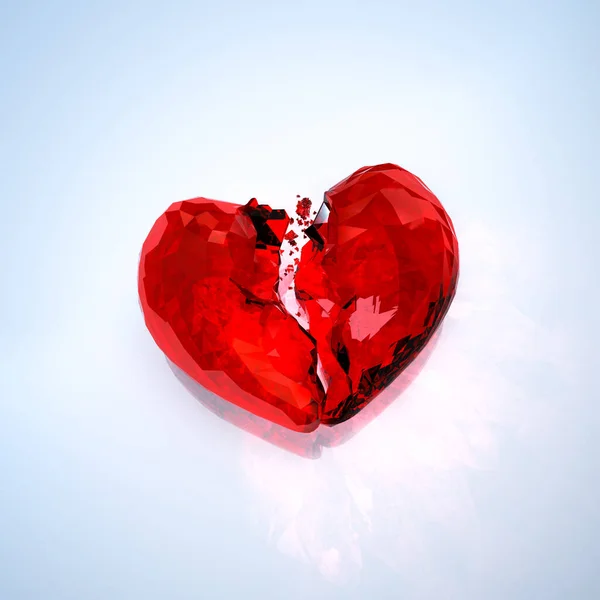 Рендеринг Разбитого Рубинового Алмазного Сердца — стоковое фото