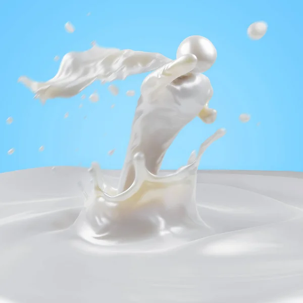 Rendering Abstract Super Milk Character Flies Out Milk Splash — Foto de Stock